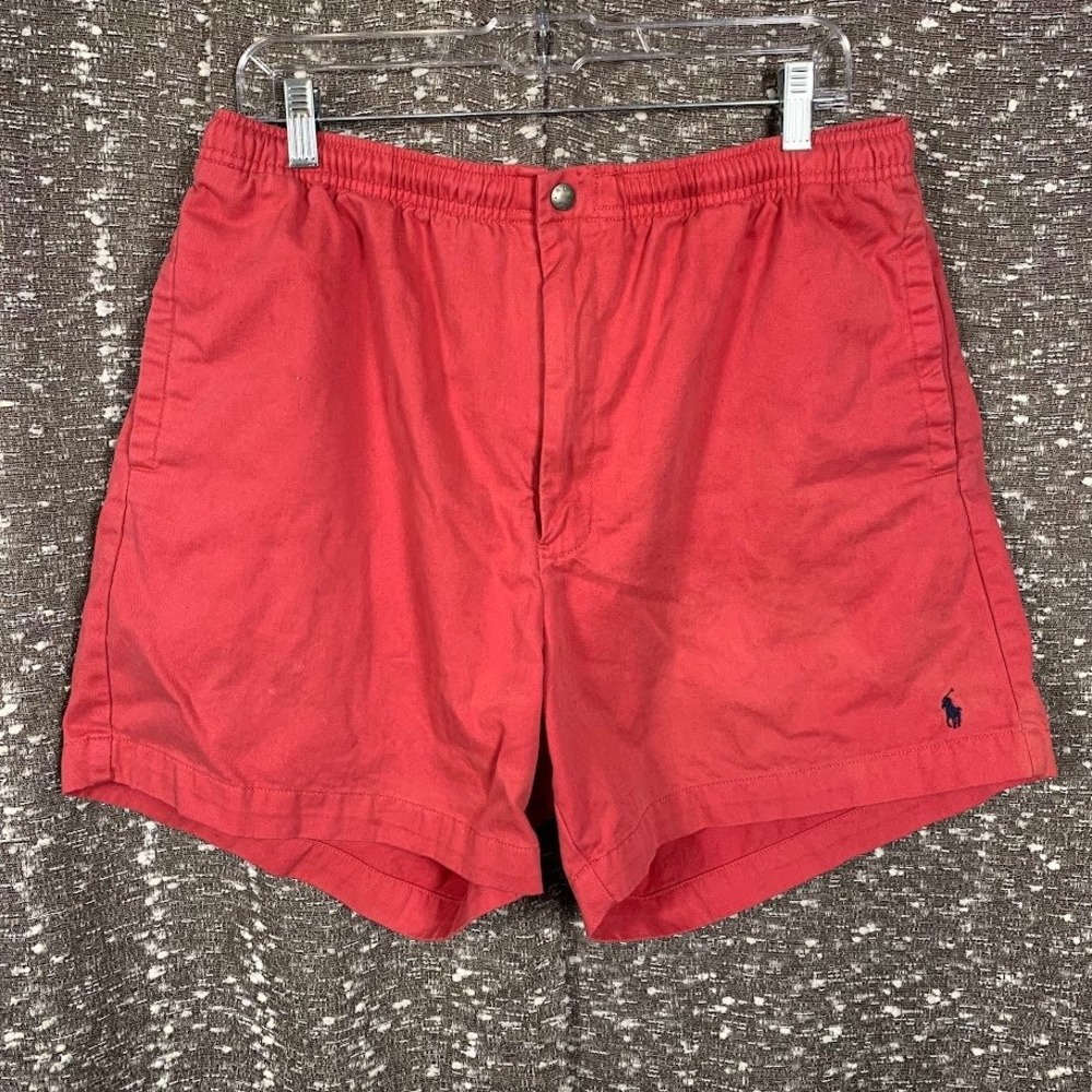Vintage 90s Polo Ralph Lauren Red Elastic Waist Drawstring Shorts Mens Large
